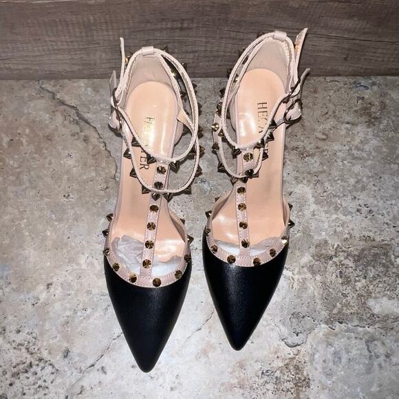 Studded Ankle Strap High Heels Stilettos Pumps Sz 8.5 Dress Shoes Formal Wedding - Picture 12 of 16